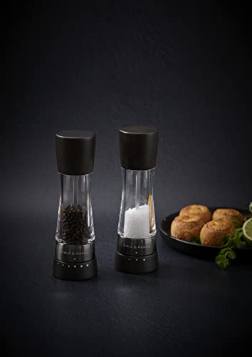 Image of Cole & Mason H332293 Derwent Black Wood Salt and Pepper Mills, Gourmet Precision+, Adjustable Grind, Stained Beech /Acrylic, 190 mm, Gift Set, Includes 1 Salt and 1 Pepper Grinders