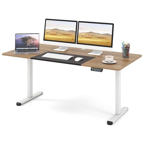 GIANTEX 140x70cm Escritorio Elevable Eléctrico en Altura, Mesa de Trabajo con Función de Memoria y Bloqueo Infantil, Tablero Ensamblado, Standing Desk para Oficina, Dormitorio (Beige)