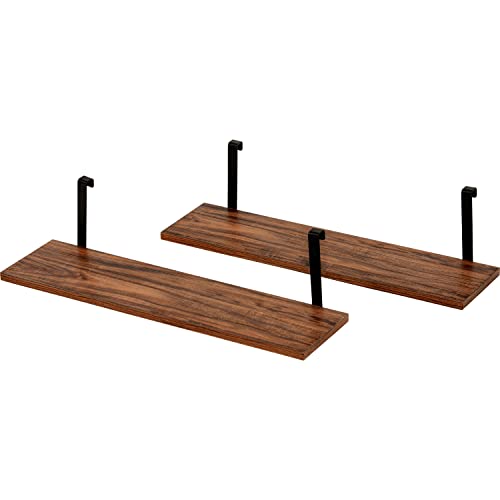 萩原 つっぱり ラック 追加棚 オプション ウォールラック 木目調 2枚セット 幅60 奥行17.5 高さ15 モダン シンプル ブラウン×ブラック KTR-3142-T60BB