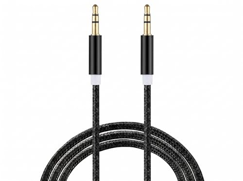 Rivotek 1M Nylon Braided 3.5mm Aux Cable Male to Male Stereo Audio Jack for Car Headphones Smartphones Laptop & More Black