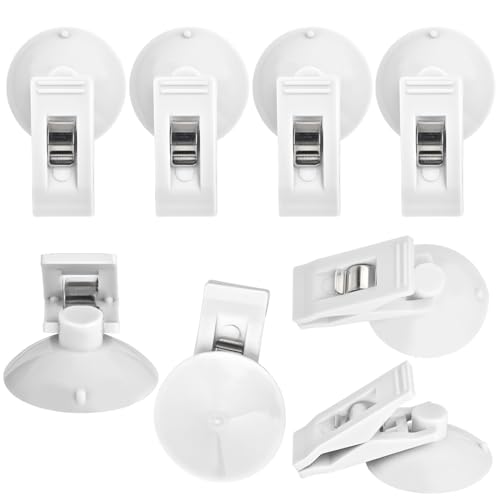 8 Pcs Suction Cup Clip Multiple Purpose Round Suction Cup Clamp Metal Holder for Card Bills, Shower Curtain, Advertising Display,White