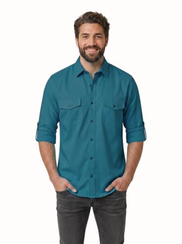 Image of Men's Firozi Double Flap Pocket | Regular Fit S Size | Solid Spread Collar | Versatile Everyday Office Wear Comfortable |Stylish Design | Shirt