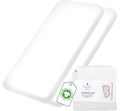 Lilly Belly PureComfort 100% Organic Cotton Cot Bed Fitted Sheets - Ultra-Soft (70 x 140 cm), Compatible with Next to Me Crib Sheets | Cot Sheet | Cot Bed Sheets 140 x 70 Fitted.