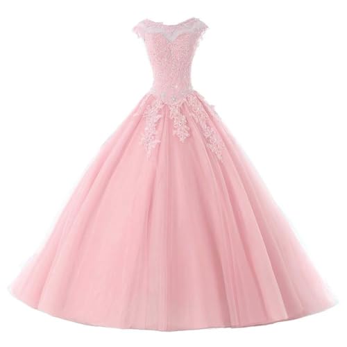 Women's Applique Prom Dress Long Princess Beaded 16 Quinceanera Dresses Tulle Ball Gowns Beaded Belt Wedding Dress