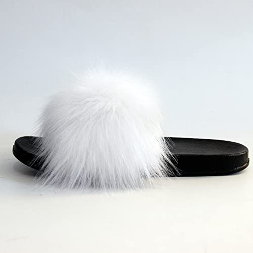 Image of MH Bailment Womens Furry Fluffy Slippers Faux Fur House Slippers Open Toe Fuzzy Slides Soft Flat Slip On Sandals for Indoor Outdoor