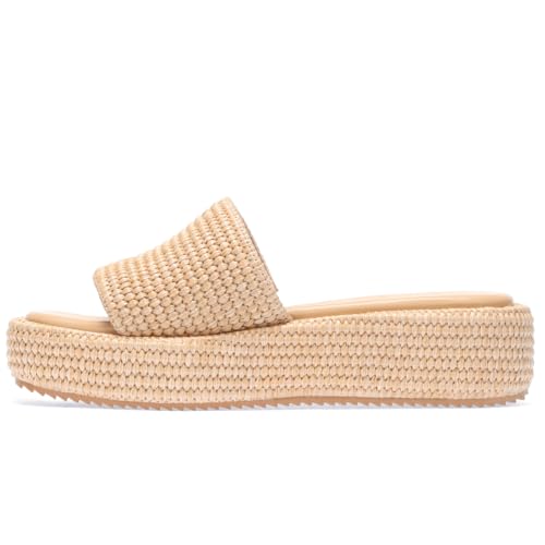 Image of Monrovia Platform Sandals Women Raffia Espadrille Slides, Woven Straw Flatform Beach Sandals Women, Slip On Summer Vacation Shoes, Comfortable Casual Daily Wear