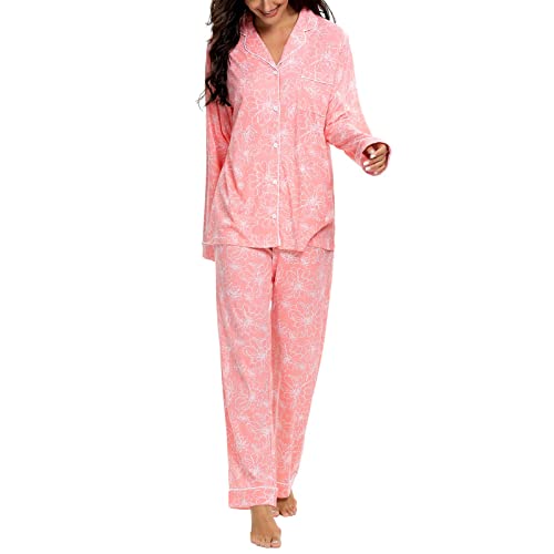 Image of Tugege Pajamas Set Long Sleeve Sleepwear Womens Button Down Nightwear Pj Sets