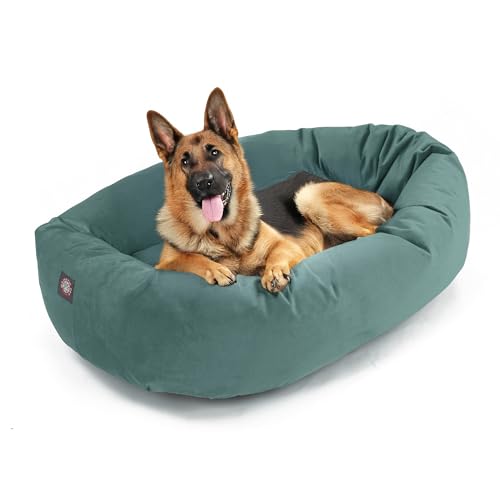 Image of Majestic Pet 52 Inch Micro Velvet Calming Dog Bed Washable - Cozy Soft Round Dog Bed with Spine for Head Support - Fluffy Donut Puppy Mat 52x35x11 (inch) X- Large - Azure (2025)