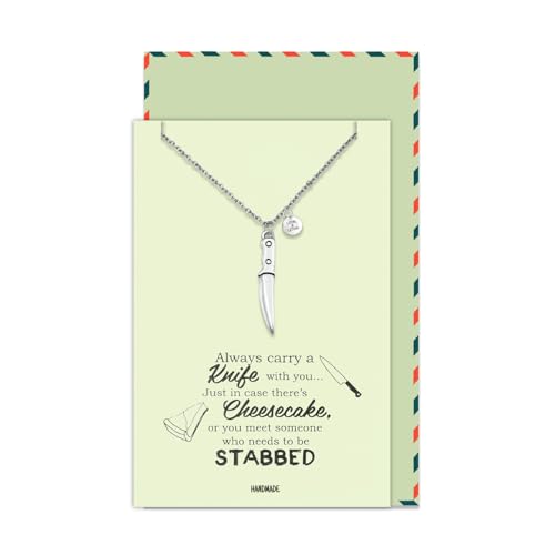quan jewelry Mini Chef Knife Necklace, Chef Knife Pendant Gifts for Women, Kitchen Cooking Utensil Jewelry, Men and BFF with Funny Quotes on Gift Card3