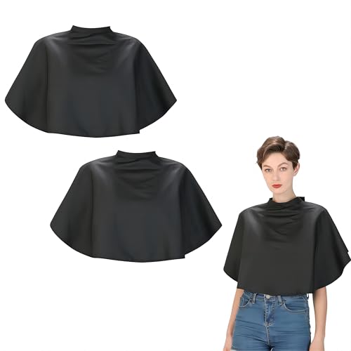 2 PCS Capas de Barbero Cortas, Capas para Peluqueria Profesional, Capas de Teñir el Cabello de Salón, Babero para Corte de Pelo, Chal de Maquillaje, Capas Impermeable para Permanente/Afeitado (Negro)
