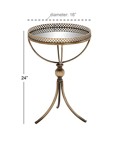 Deco 79 Metal Round Accent Table With Mirrored Glass Top, 16" X 16" X 24", Brass #TOP2