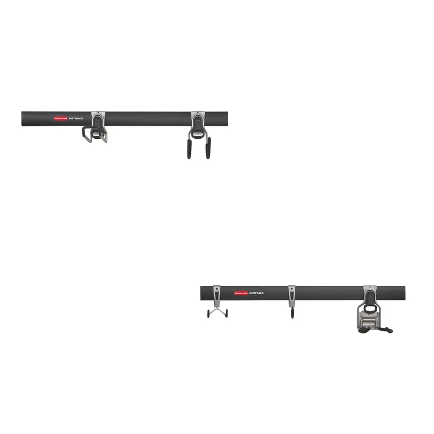 Image of Rubbermaid Fasttrack Garage Storage Utility Hooks 7 Piece Black All in One Rail Hook Kit and Tool Organizer Heavy Duty for Home /Garage /Shed /Garden