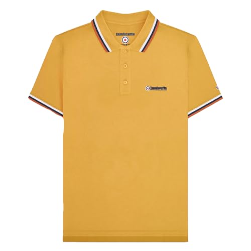 Lambretta Polo de tabaco para hombre con punta triple, color blanco, crema y azul marino, Oro (blanco/azul marino/arcilla), X-Large