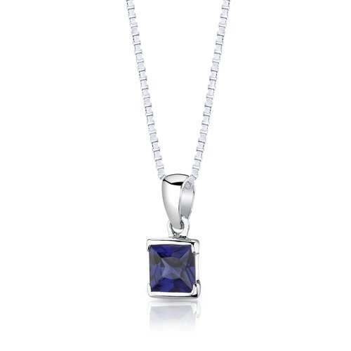Peora Created Blue Sapphire Drop Earrings And Pendant Necklace Jewelry Set For Women In Sterling Silver, Dainty Heart Accent, 2.75 Carats Total Princess Cut, With 18 Inch Chain #TOP2