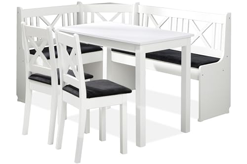 konsimo Eckbankgruppe CULIO Küchenbank, Sitzgruppe, hergestellt in der EU Staufach unter der Sitzfläche, 4-TLG., Eckbank, 2 Stühle und Tisch, perfekt für Küche, Massives Erlenholz, Landhaus konsimo Eckbankgruppe CULIO Küchenbank, Sitzgruppe, hergestellt in der EU Staufach unter der Sitzfläche, 4-TLG., Eckbank, 2 Stühle und Tisch, perfekt für Küche, Massives Erlenholz, Landhaus