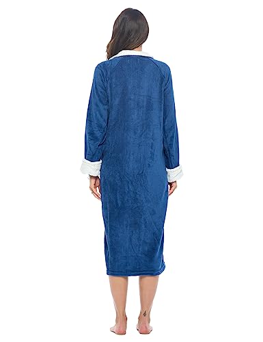 Casual Nights Women's Full Front Zip Up Plush Fleece Robe Housecoat, Blue Berry, Large