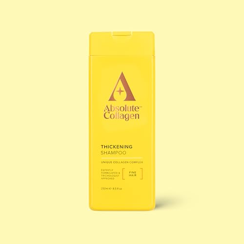 Absolute Collagen, Champú complejo de colágeno espesante, para cabello fino y fino, fortalece, engrosa, nutre y limpia, aumenta el brillo, sin parabenos, 250 ml (1 unidad)