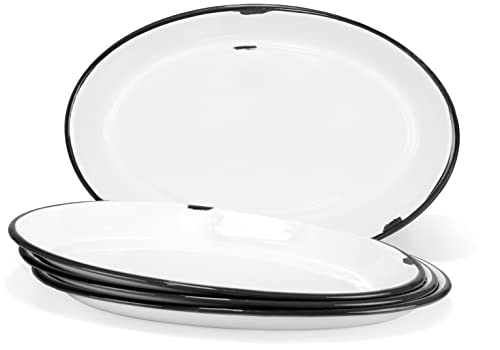 Red Co. Set of 4 Enamelware Metal Classic 13” Serving Oval Tray P...