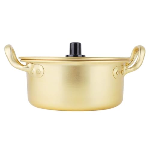 Olla de fideos de Corea, olla de fideos Ramen dorada, olla caliente de ramyun coreana, olla caliente tradicional de aleación de aluminio con mango para pasta de sopa(16 CM)