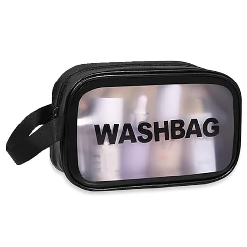 Image of KUKLAR Wash Bag Pouch for Travel Kit Toiletry Bag Cosmetic Bag Make Up Box for Brushes,Accessories with Handle,Large Capacity Translucent Waterproof Travel Storage Mini Size 21X13X7 (Black)