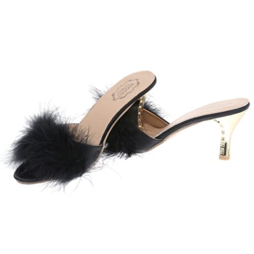 Holibanna Femmes Plumes Minces Talons Hauts Bout Pointu Pantoufles Mules Dame Pompes Diapositives