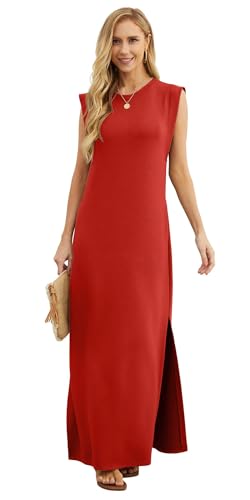 Image of GRECERELLE 2026 Women Year-Round Casual Round Neck Loose Split Wrinkle-Free Long Maxi Vacation Dress with Pockets (XXS-4XL)