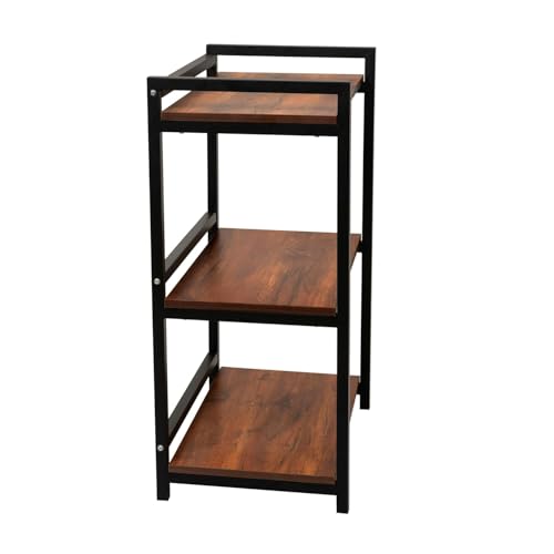 Image of REMANENCE 3-Layer Microwave Stand, OTG Stand, Microwave Oven Platform Rack, Kitchen Storage Shelf (Walnut Brown & Black Pipe,Alloy Steel;Engineered Wood, Tiered Shelf) (Black)