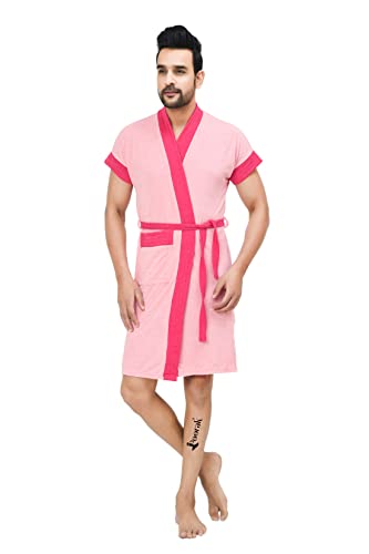 Image of Terry Bathrobe For Men Fit Upto 42 inches chest - Baby Pink Rani