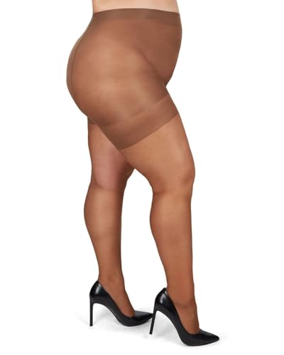 MeMoi Plus Size Curvy Control Top Pantyhose for Women, Comfortable Silky Sheer Pantyhose, Lightweight Womens Stockings