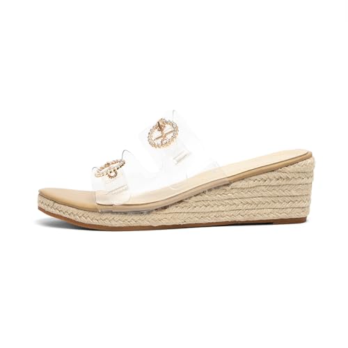 Jeesay Wedge Sandals for Women Slides with Buckle Strap Rhinestones Slip On Peep Toe Women's Platform Sandals High Heels Shoes3