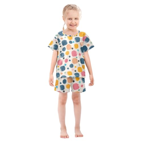ALAZA Polka Dot Colorful Abstract Pajamas Short Sleeve 2 Piece Sleepwear Top and Bottom Pajama Set Unisex3