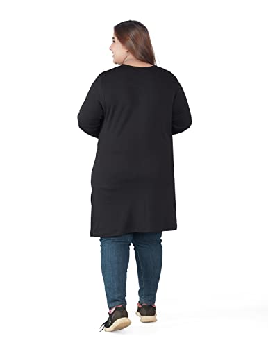 Image of CUPID Women's Cotton Plus Size Plain Full Sleeves Long Top for Summer n Semi Summers with One Side Pocket for Ladies Solid T Shirt