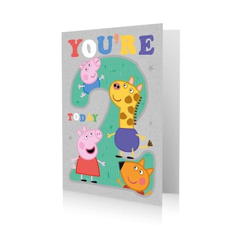 Peppa Pig 2nd Birthday Card for Age 2 Peppa & George Design Greeting Card (Grey)