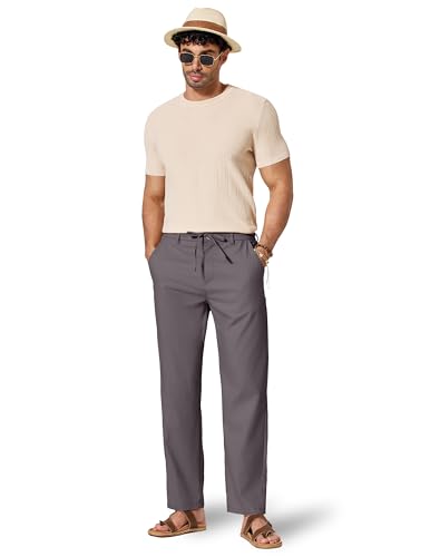 Image of COOFANDY Men's Cotton Linen Pants Casual Drawstring Dress Pants Beach Summer Lightweight Trousers
