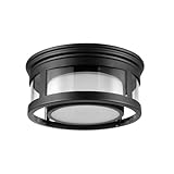 GLOBE Electric 44480 Brisbane 1-Light Outdoor Indoor Flush Mount Ceiling Light, Matte Black, Frosted Glass Shade, Bulb Not Included