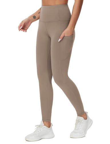 Image of THE GYM PEOPLE Thick High Waist Yoga Pants with Pockets, Tummy Control Workout Running Yoga Leggings for Women
