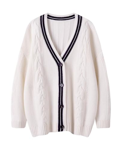CHARTOU Chunky Cardigan Sweaters for Women Contrast Trim Loose Open Front Fall Cardigan Coat