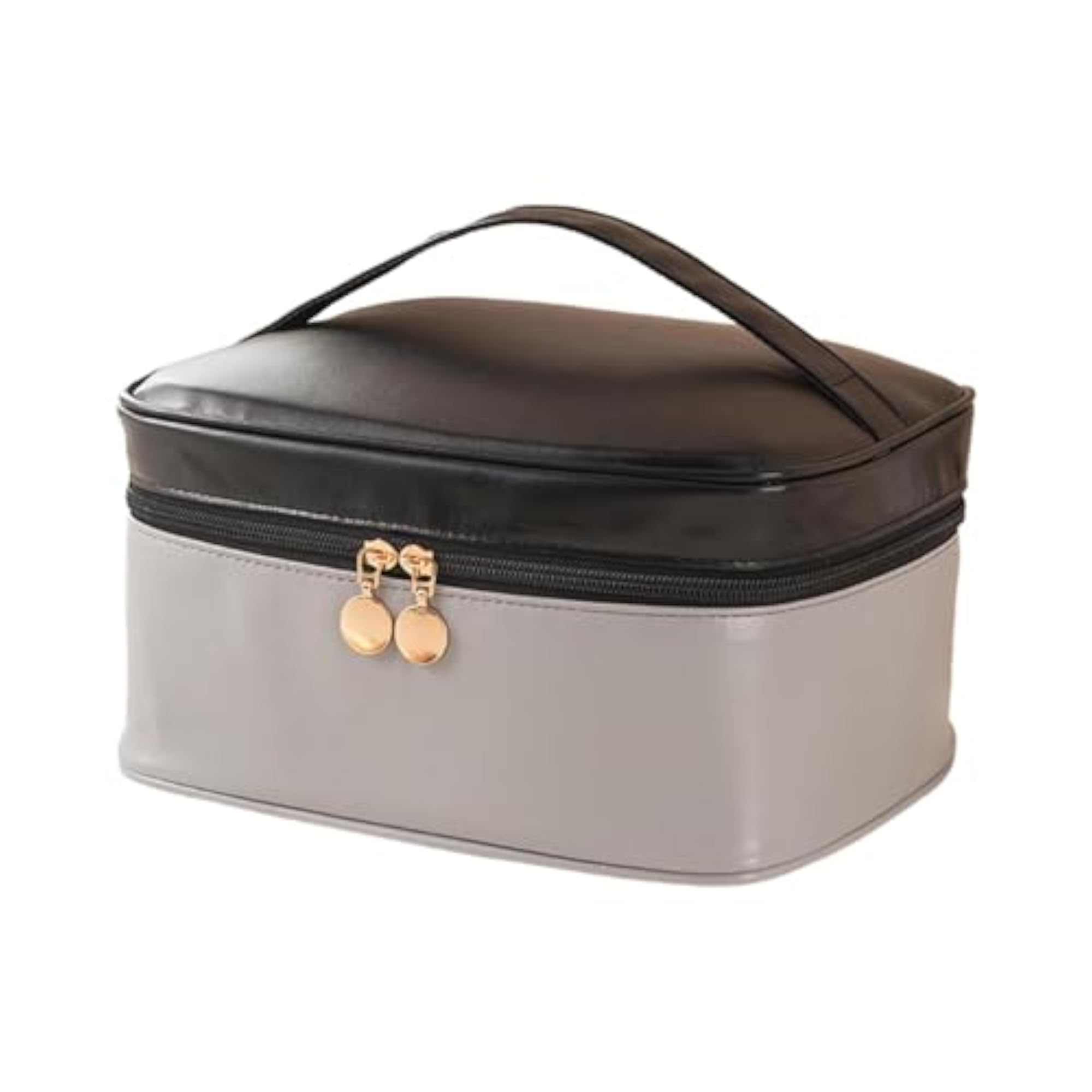 Women's Travel Makeup Bag for Full Size Toiletries, Black Gray