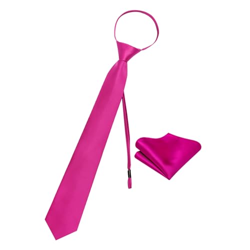 Image of YourTies Zipper Tie for Men Adjustable Pre-tied Satin Neckties and Pocket Square Set Solid Color Business Formal Wedding