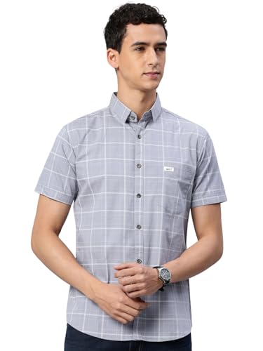 Image of Majestic Man Slim Fit Pure Cotton Half Sleeve Checked Casual Shirt