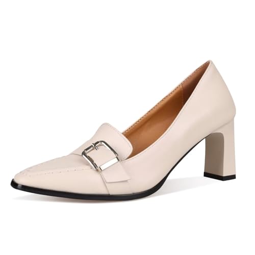 Women's High Chunky Square Toe Block Heels Dress Party Elegant Slip On Pumps Shoes Comfortable