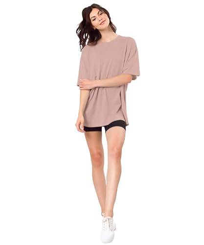 Image of SHODOX Women's Cotton Blend Oversized Drop Shoulder Solid T-Shirt(Pack of 1)