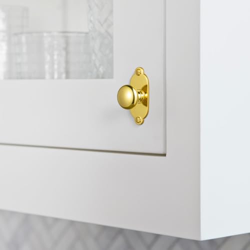 Image of Goo-Ki Gold Zinc Alloy Cabinet Knob with Backplate - Single Hole Center Cabinet Pull Hardware for Bedroom, Kitchen, 2 Pack(8611-G013)