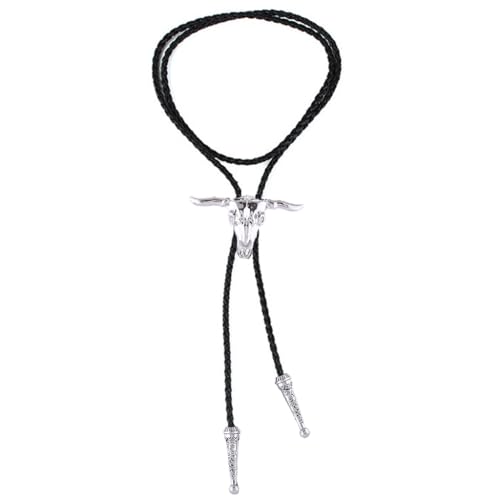 Image of GelConnie Longhorn Bull Bolo Tie for Men Native American Western Cowboy Leather Necktie Bolo Necklace for Women Gold Texas