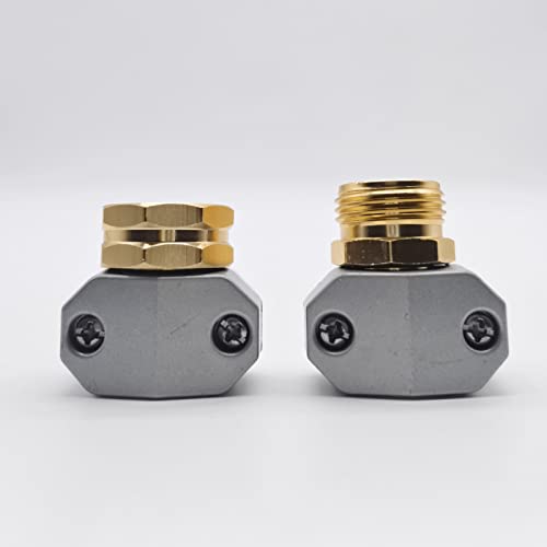 Afbord Garden Hose Repair Kit Aluminum Alloy Hose Connector Sturdy Construction Heavy-Duty Garden Hose Fitting Reusable Water Hose Quick Connector Suitable For 3/4" And 5/8" Hose Repair,2 Set Grey #TOP6