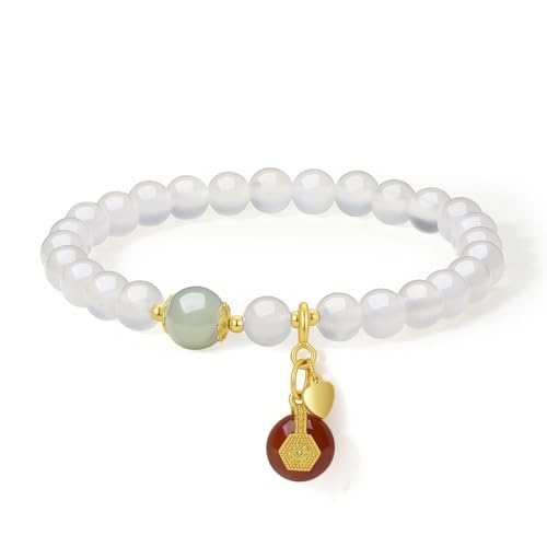 Silver Beaded Bracelets for Women Adjustable Silver Carnelian Roll White Chalcedony Gemstone Stretch Bracelets Mom Birthday