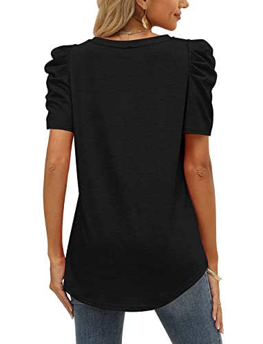 XIEERDUO Womens Summer Shirt V Neck Casual Tshirts Puff Sleeve Tops for Women Solid Color XS-3XL4
