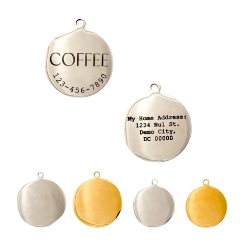 Custom Engraved Pet ID Tag for Cats & Dogs - Personalized Round Address & Name Tags with Phone Number - Durable Metal Pet Collar Tag in Silver and Gold (Small, Silver)