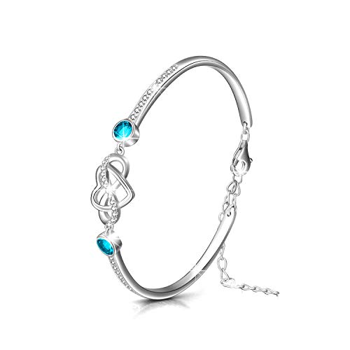 Image of AOBOCO 925 Sterling Silver Infinity Endless Love Heart Birthstone Bangle Bracelet - I Love You Forever Series Adjustable 6-8 in Bracelet with Crystals from Austria Romantic Birthday Jewelry Gift for Women Wife Girlfriend