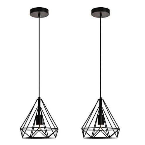 Image of JACKAL 2 Set Diamond Cluster Pendant Light | Hanging Ceiling Light with Braided Cord | Decorative Fancy Lights for Home, Living Room, Cafe, Restaurants & Bar (Black) Without Bulb
